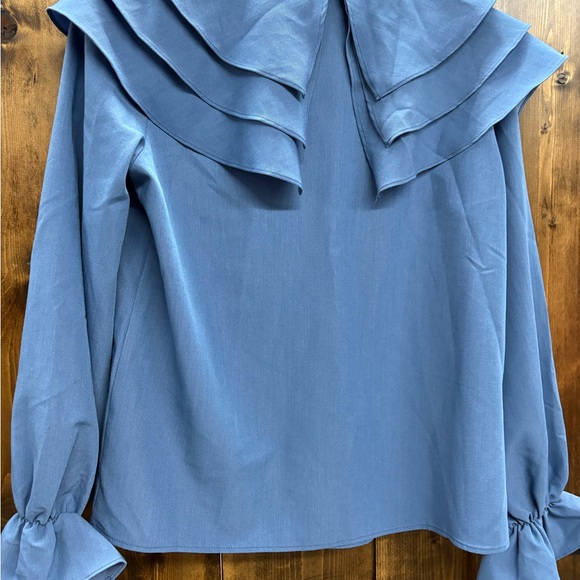 Chic Blue Ruffled Blouse - Picture 3 of 5